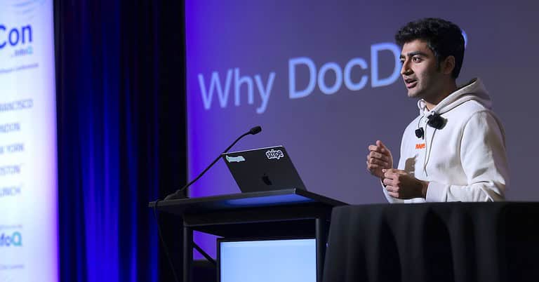 A picture of the presenter from QCon