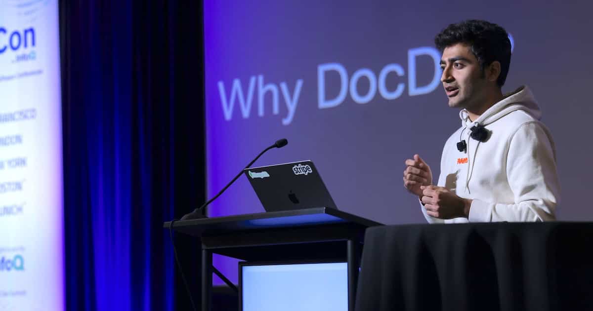 A picture of the presenter from QCon