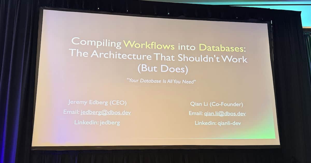 A picture of the title slide in the QCon presentation